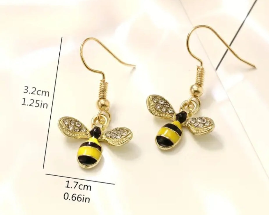 Bright Bee Gold Plated  Rhinestone Small Dangle Drop Earrings