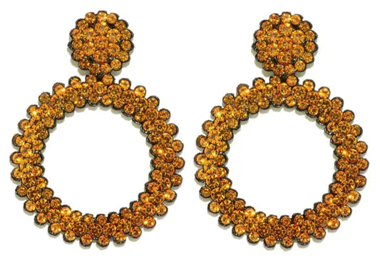 Large Bright Felt Backed Super Lightweight Sunshine Yellow Crystal Rhinestone Retro Circle Ring Design Drop Earrings