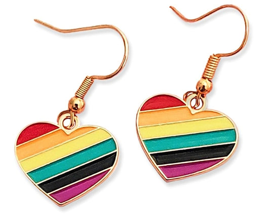 LGBTIQA+ Pride Rainbow Heart Enamel Painted Gold Plated Dangle Earrings