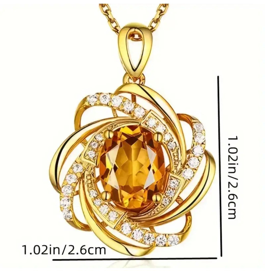 Gold Plated Swirl Twist Rhinestone Set Pendant  On Dainty Chain Necklace