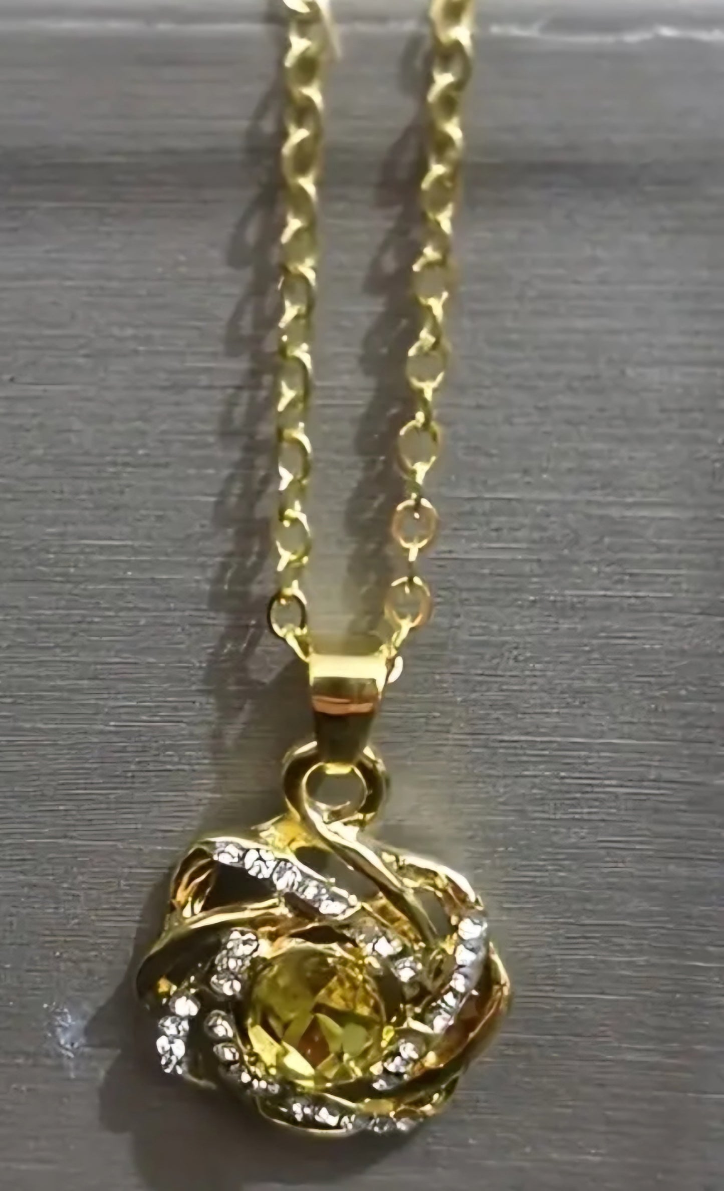 Gold Plated Swirl Twist Rhinestone Set Pendant  On Dainty Chain Necklace