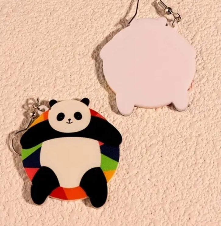 Acrylic Panda On Floaty Design Dangle Earrings