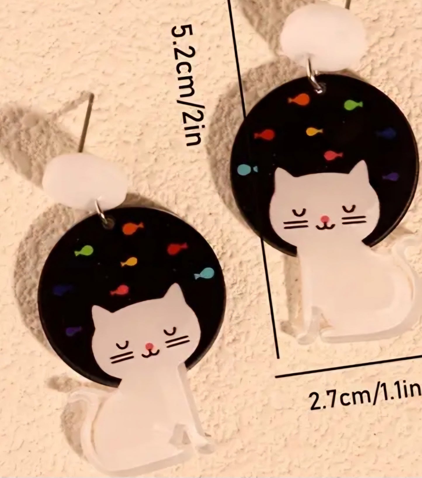 Acrylic White Cat Kitten Design Dangle Earrings