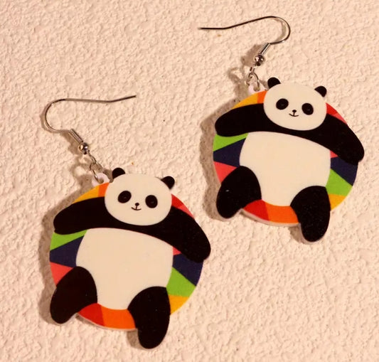 Acrylic Panda On Floaty Design Dangle Earrings