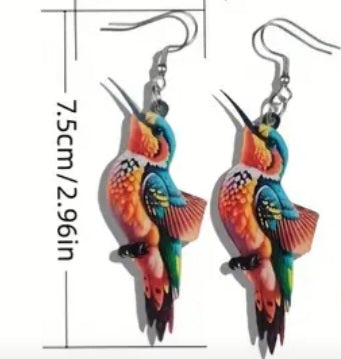 Acrylic Hummingbird Bird Design Dangle Earrings