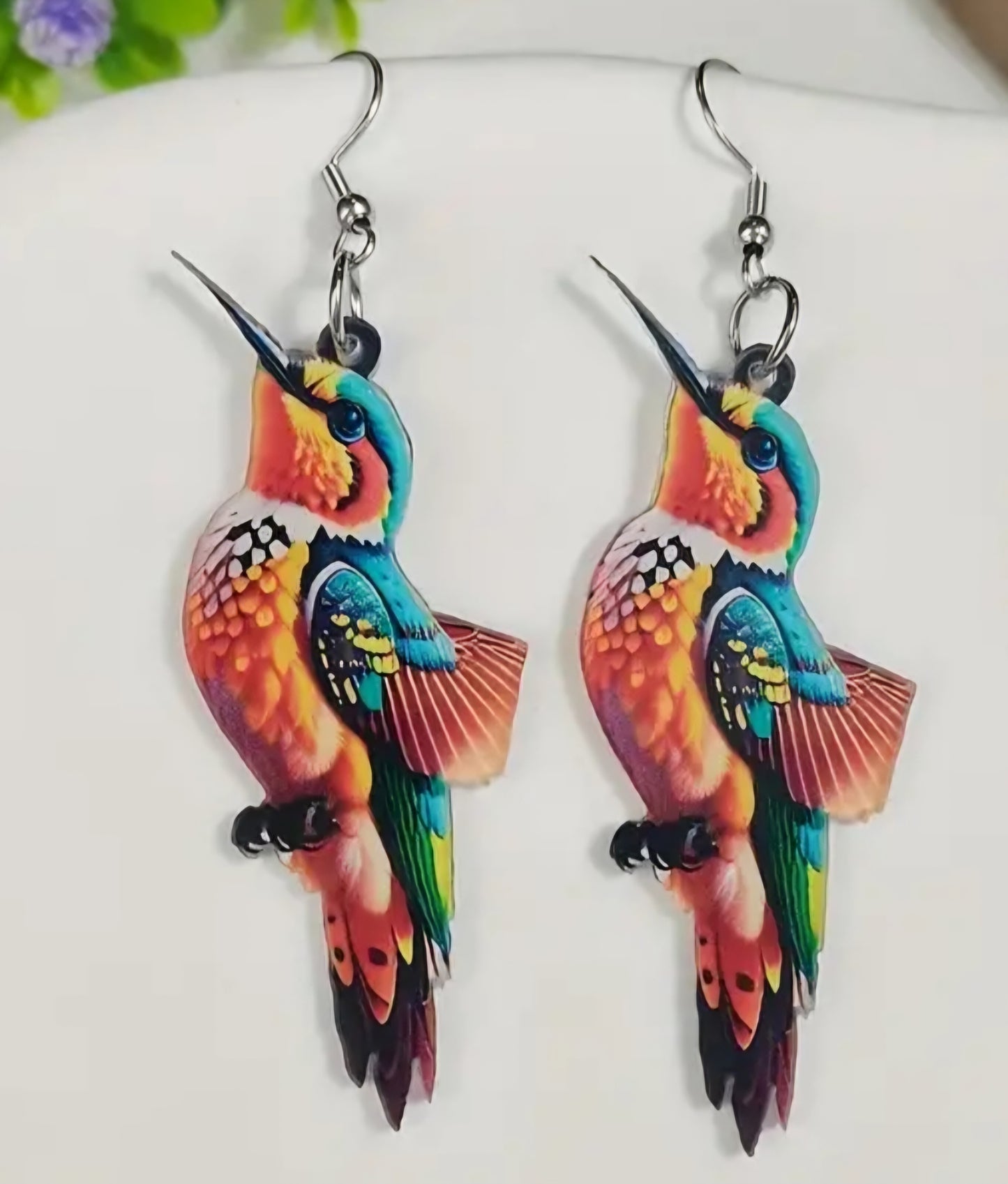 Acrylic Hummingbird Bird Design Dangle Earrings