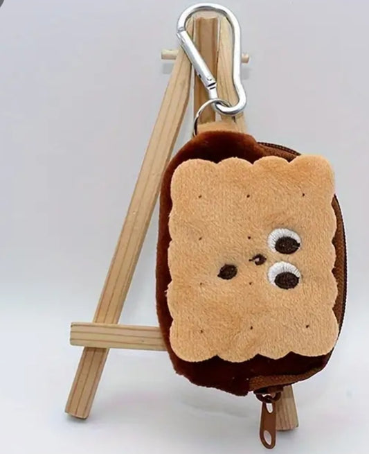 Biscuit Cake Smores Design Plush Coin Purse With Bag Clip Earphone Organiser Kawaii