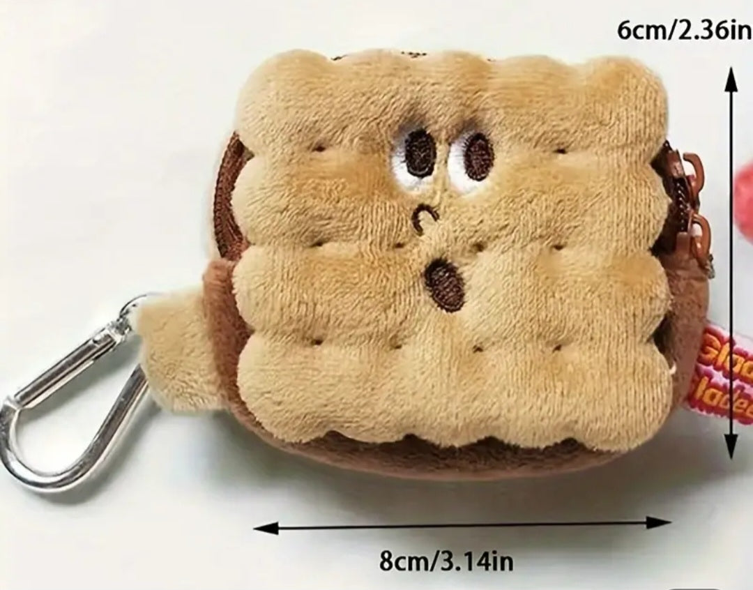 Biscuit Cake Smores Design Plush Coin Purse With Bag Clip Earphone Organiser Kawaii