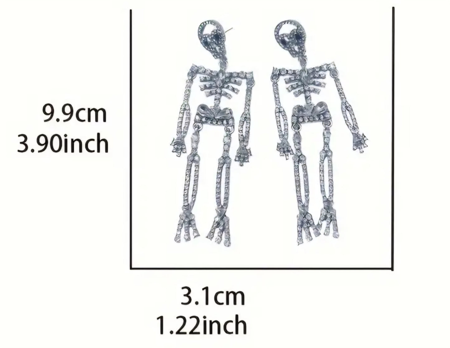 Absolutely Stunning Extra Large Bling Dancing Skeleton Rhinestone Set Silver Plated Drop Dangle Earrings