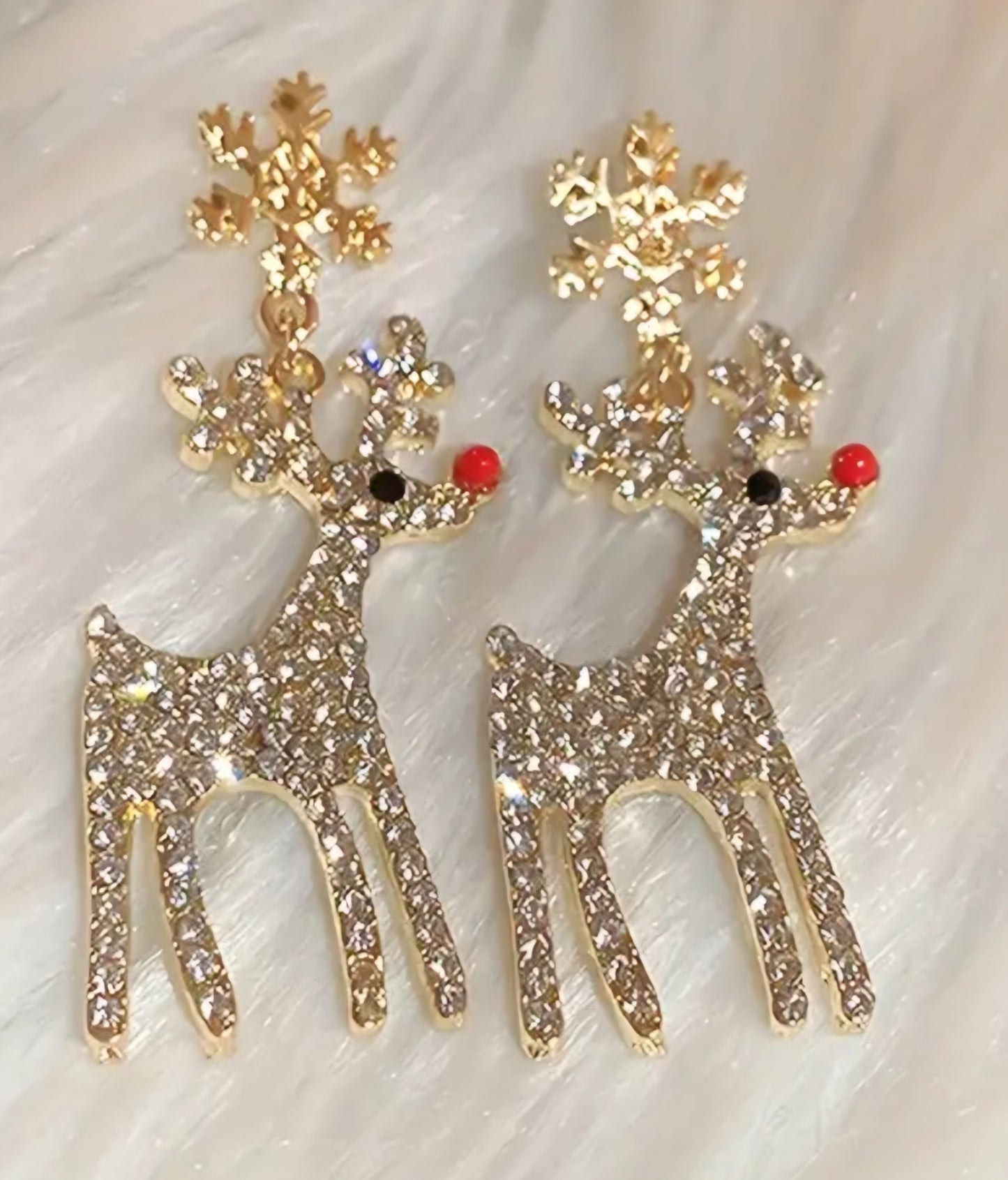 Bling Christmas Festive Gold Plated Rhinestone Snowflake Stud Reindeer Drop Dangle Earrings