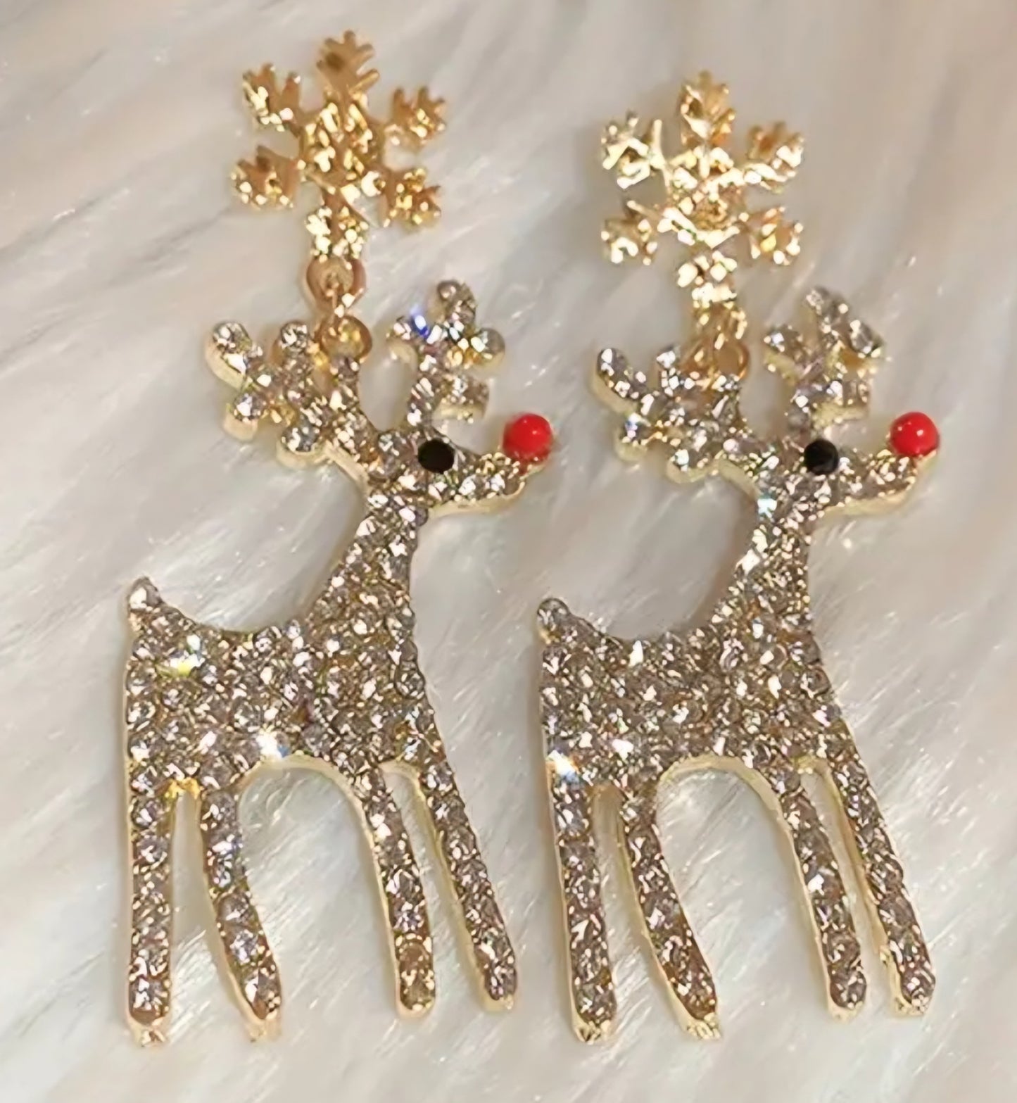 Bling Christmas Festive Gold Plated Rhinestone Snowflake Stud Reindeer Drop Dangle Earrings