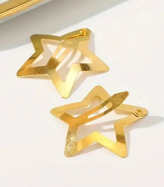 Gold Plated Metal Star Hair Clips x 10