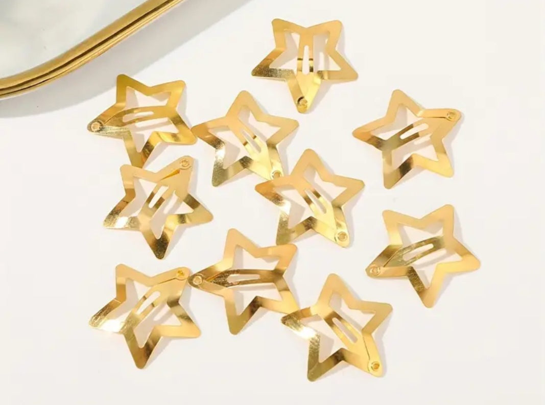 Gold Plated Metal Star Hair Clips x 10