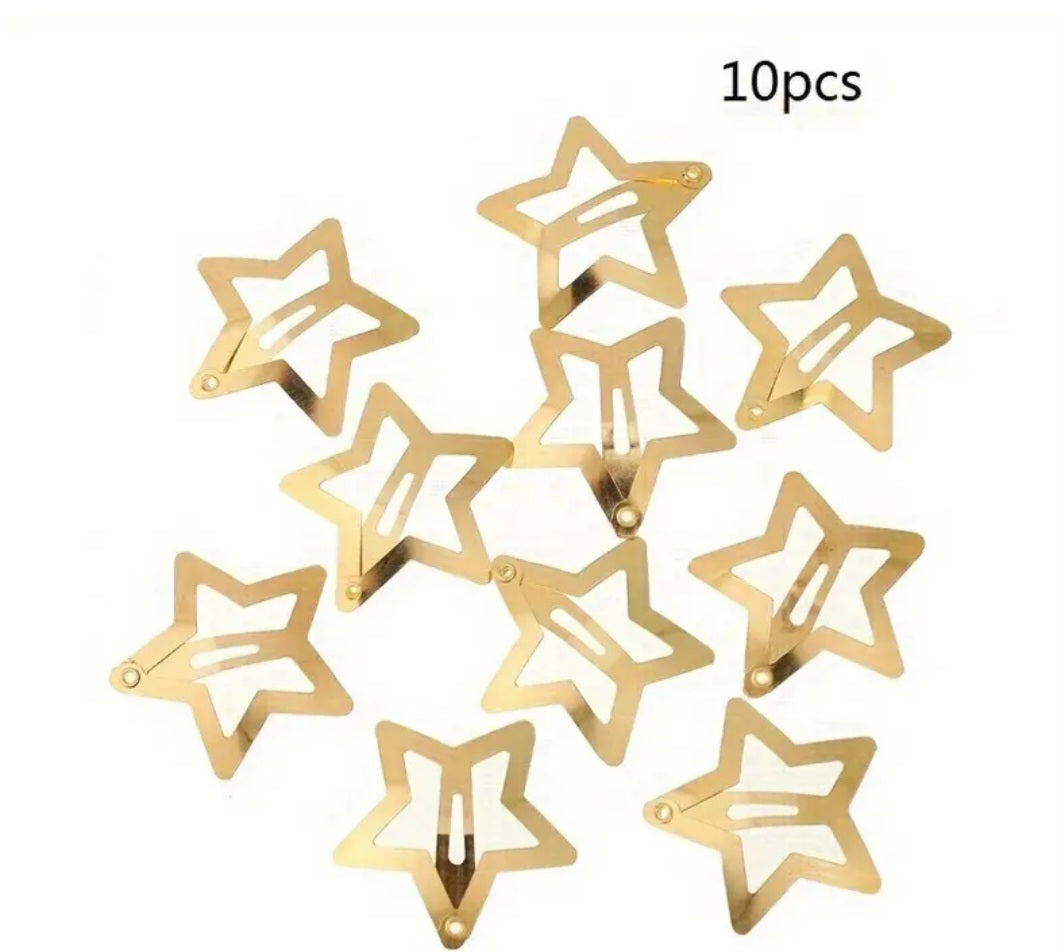 Gold Plated Metal Star Hair Clips x 10