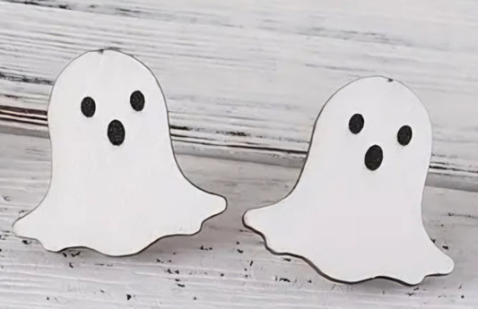 Cute Wooden Spooky White Ghost Spirit Stud Earrings