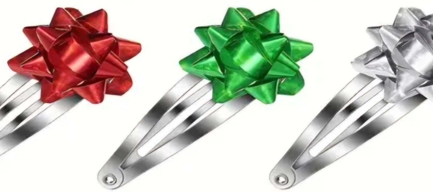 Christmas Festive  Silver Plated Red Green Silver Gift Tag Hair Snaps Clips Set of 3