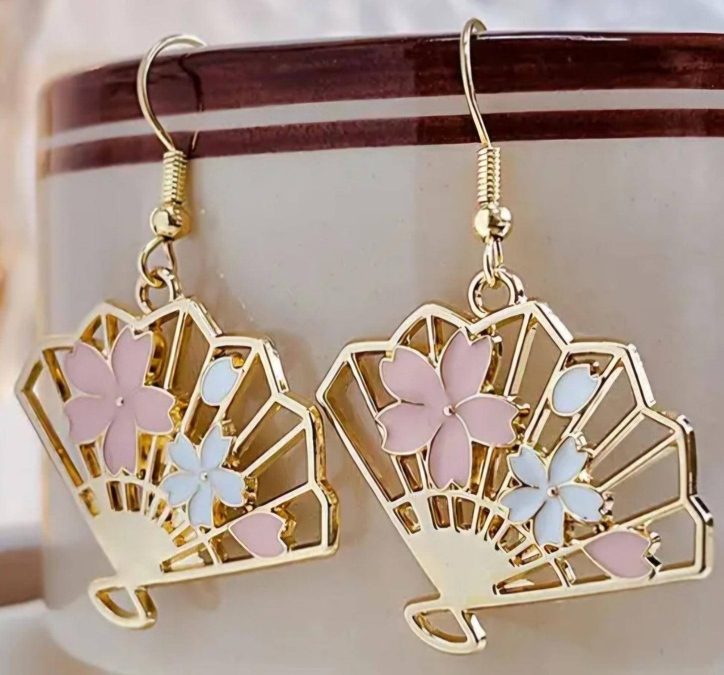 Gold plated Floral Flowers Fan Design Drop Earrings