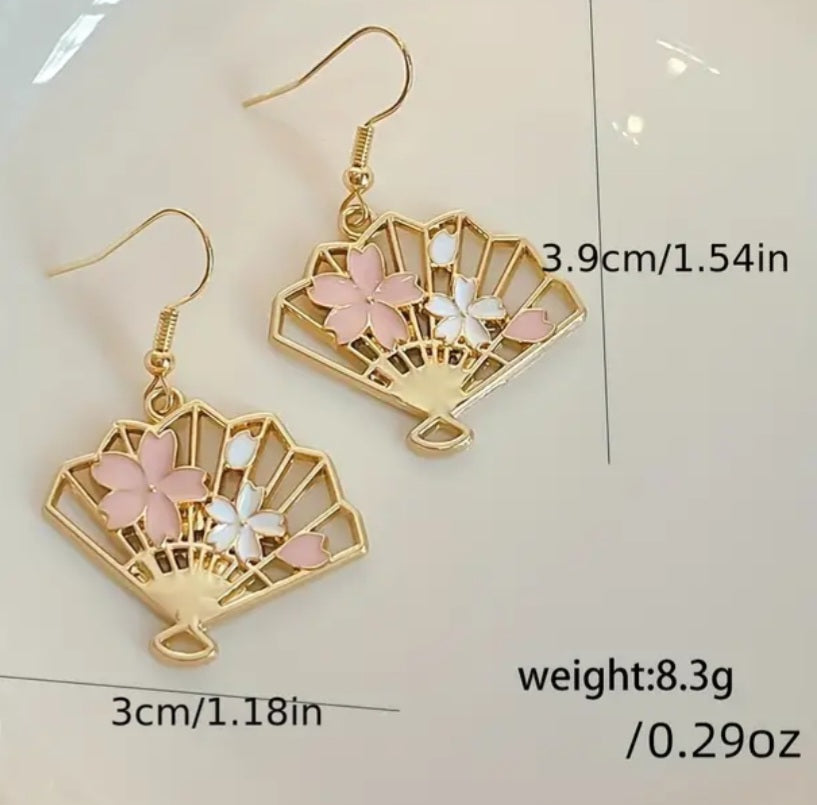 Gold plated Floral Flowers Fan Design Drop Earrings