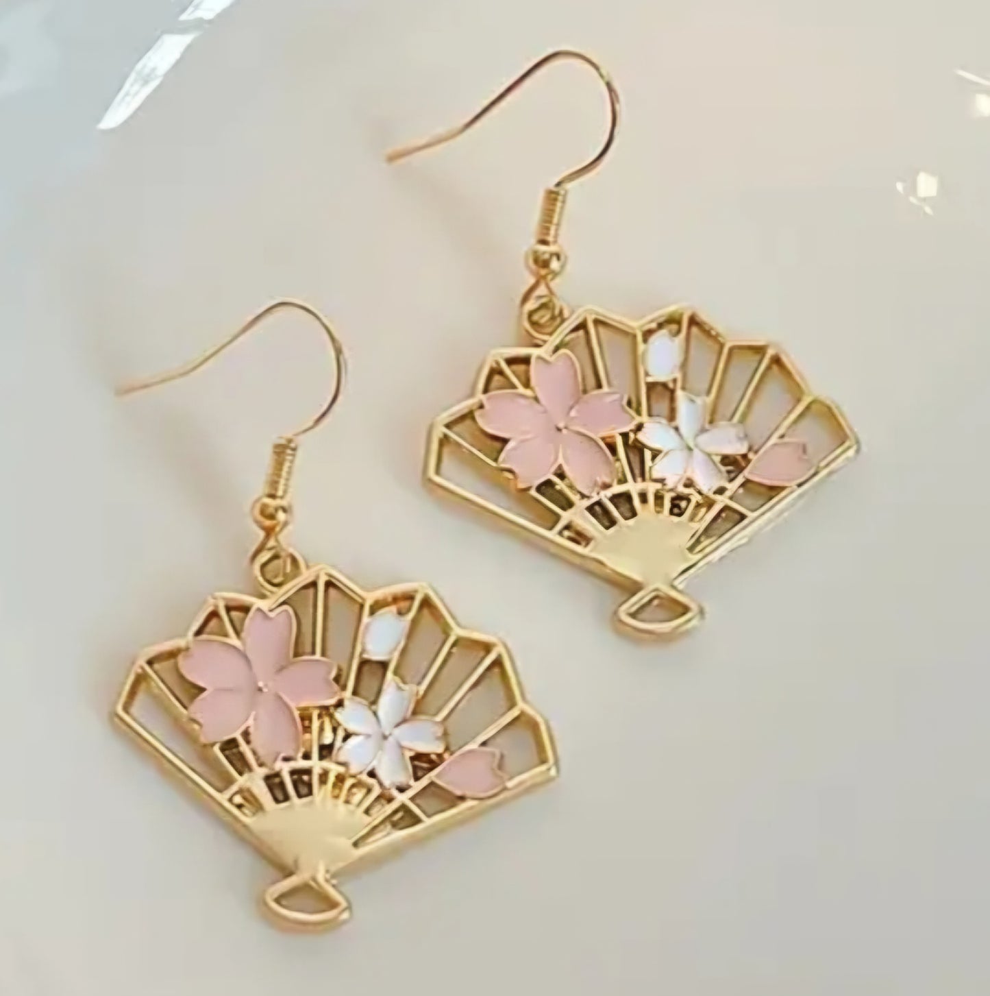 Gold plated Floral Flowers Fan Design Drop Earrings