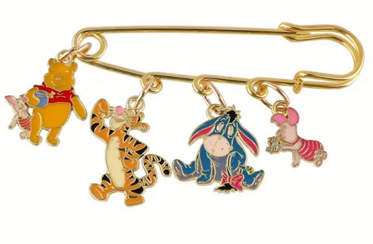 Disney Inspired Winnie The Pooh Tiger Eeyore Piglet Cardigan Sweater Shirt Dress Pants Clothing Gold Plated Giant Safety Pin Design Brooch With Metal Charms