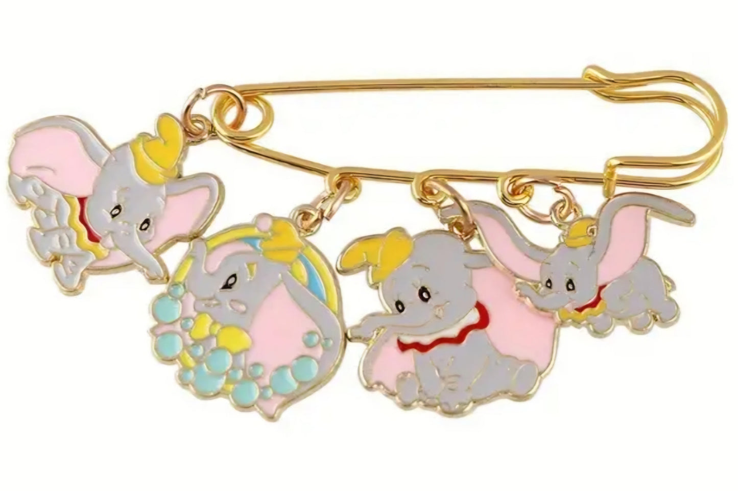 Disney Inspired Dumbo Elephant Cardigan Sweater Shirt Dress Pants Clothing Gold Plated Giant Safety Pin Design Brooch With Metal Charms