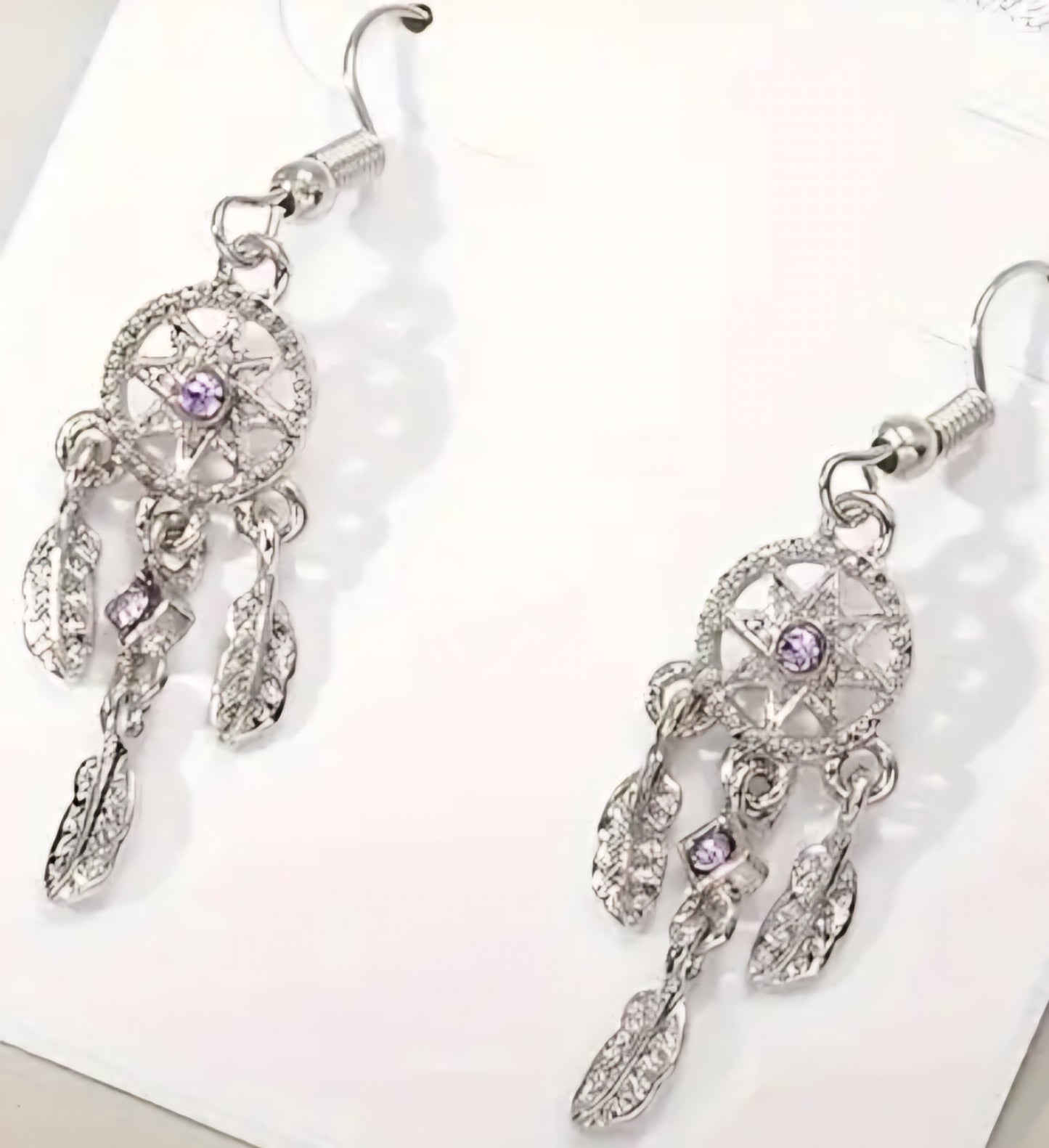 Dream Catcher Silver Plated Purple Lilac Zircon Drop Dangle Earrings