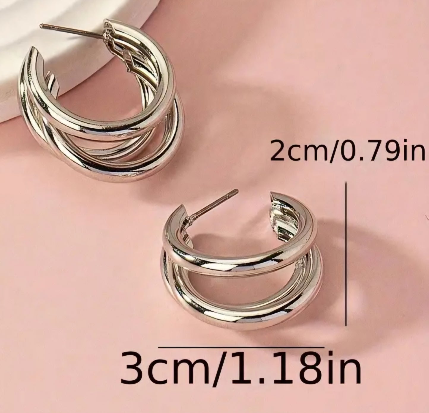 Classic Triple Hoop Silver Plated Huggie Style Earrings