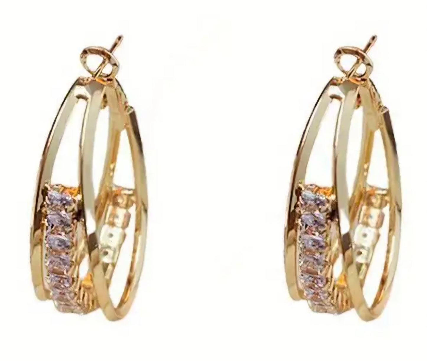 Bling Oval Hoop Rhinestone Inlay Gold Plated Large Drop Earrings