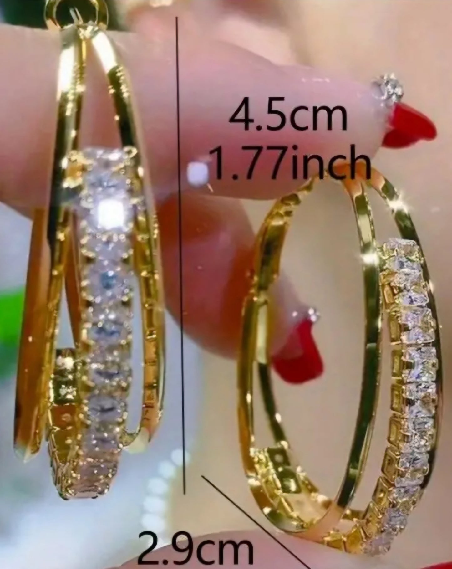 Bling Oval Hoop Rhinestone Inlay Gold Plated Large Drop Earrings