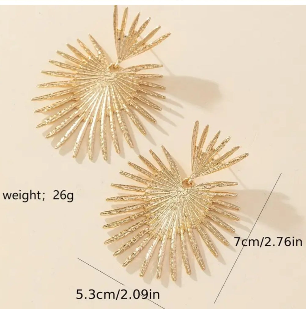 Giant Gold Plated Lightweight Thorny Heart Spiky Design Dangle Drop Earrings