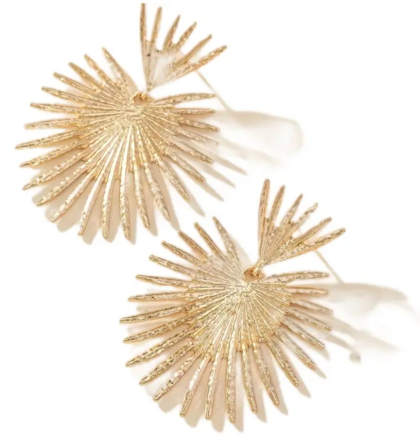 Giant Gold Plated Lightweight Thorny Heart Spiky Design Dangle Drop Earrings