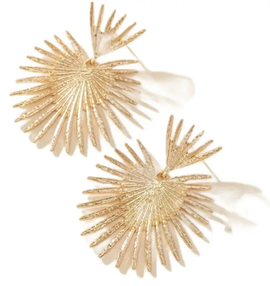 Giant Gold Plated Lightweight Thorny Heart Spiky Design Dangle Drop Earrings