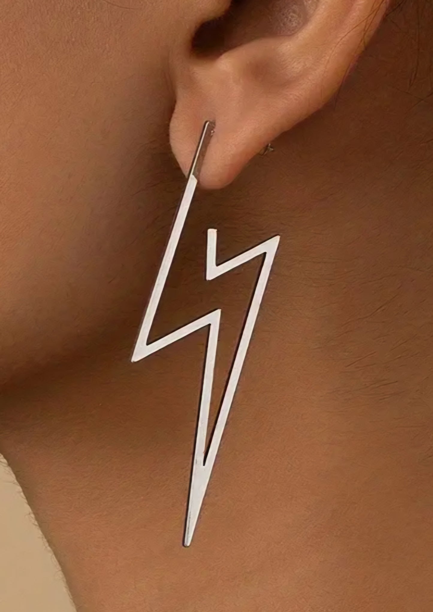 Fine Line Lightning Bolt Design Silver Plated Metal Earrings