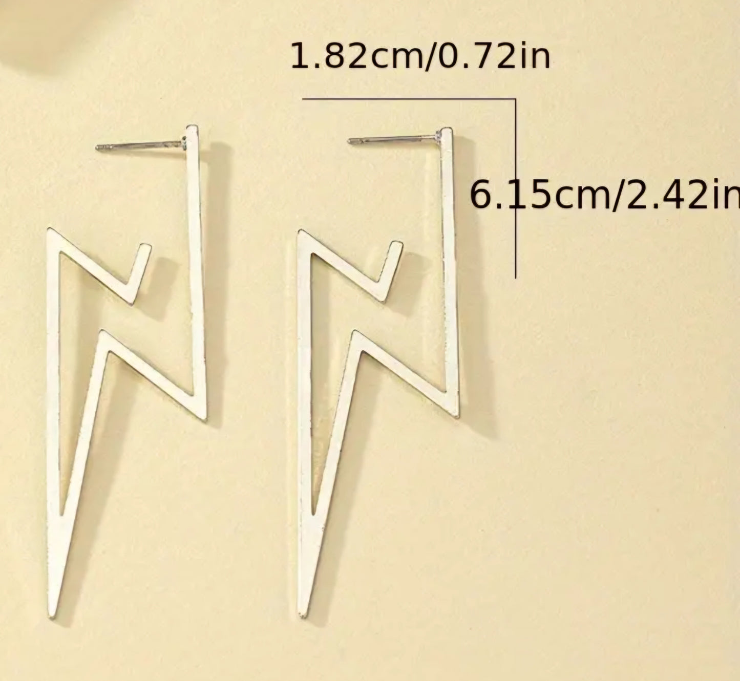 Fine Line Lightning Bolt Design Silver Plated Metal Earrings