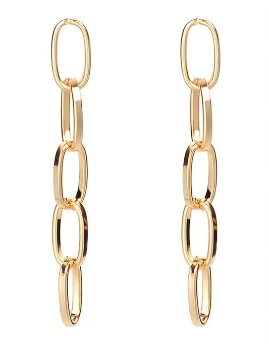 Chain Link Design Gold Plated Lightweight Drop Dangle Earrings