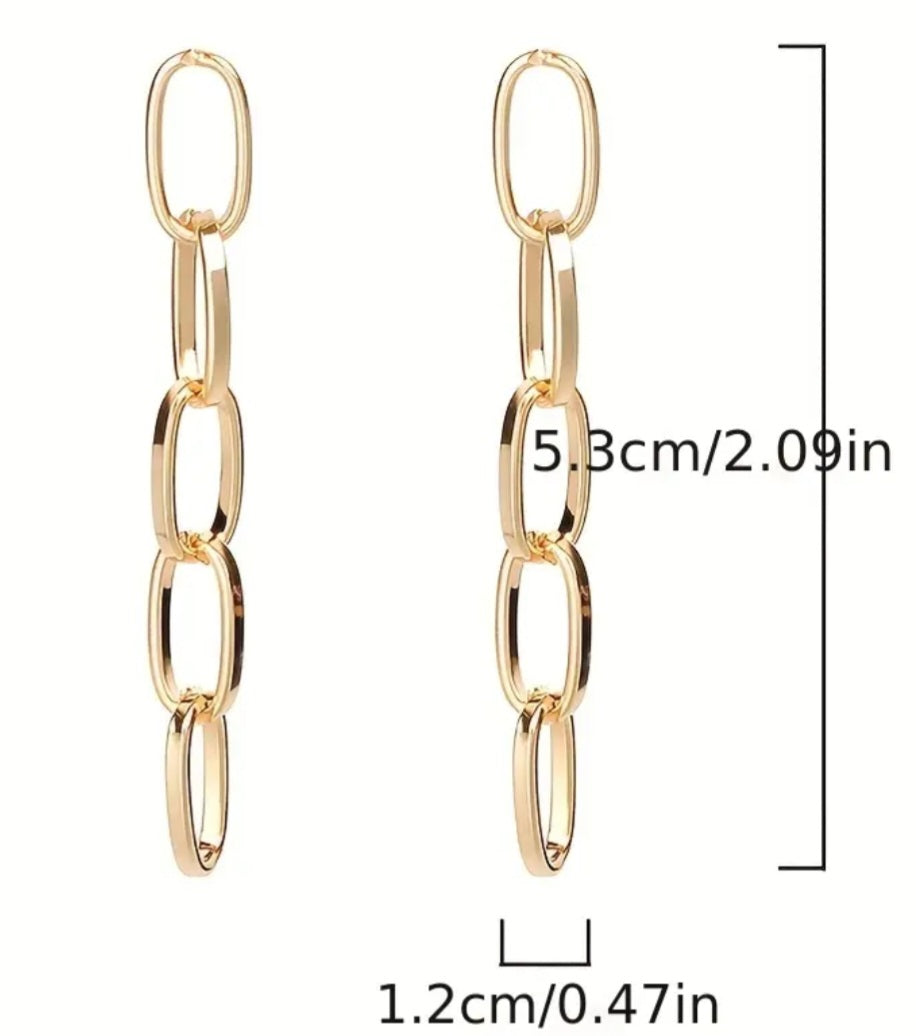 Chain Link Design Gold Plated Lightweight Drop Dangle Earrings