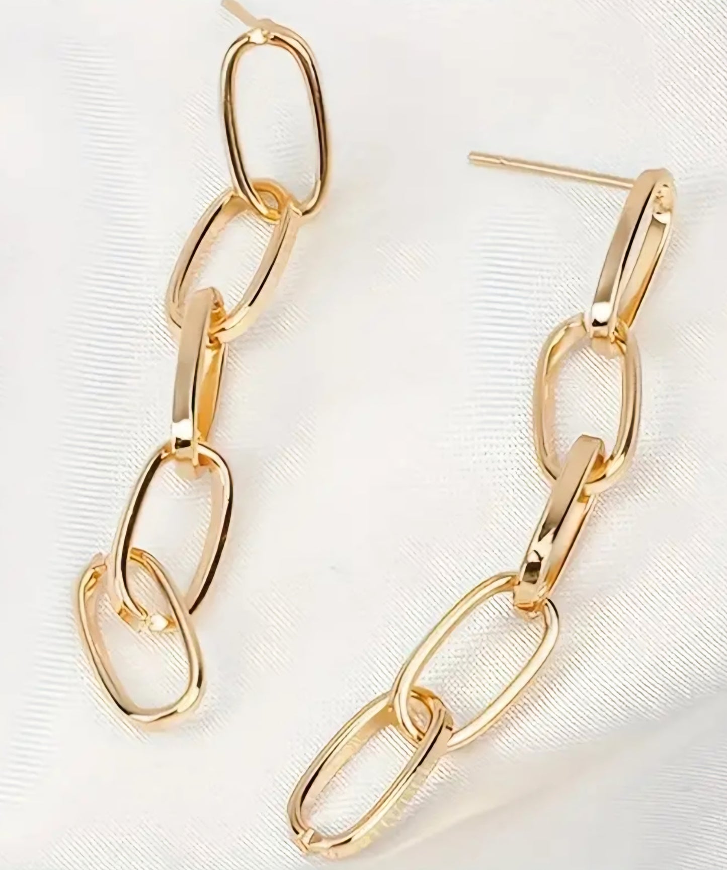 Chain Link Design Gold Plated Lightweight Drop Dangle Earrings