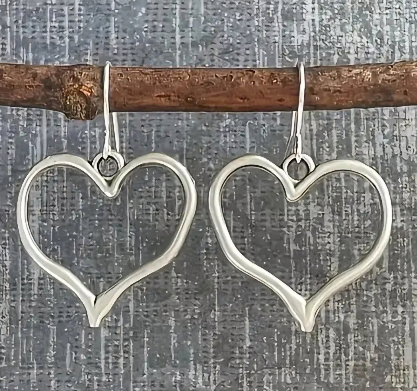 Fine Line Heart Design Silver Plated Dangle Earrings