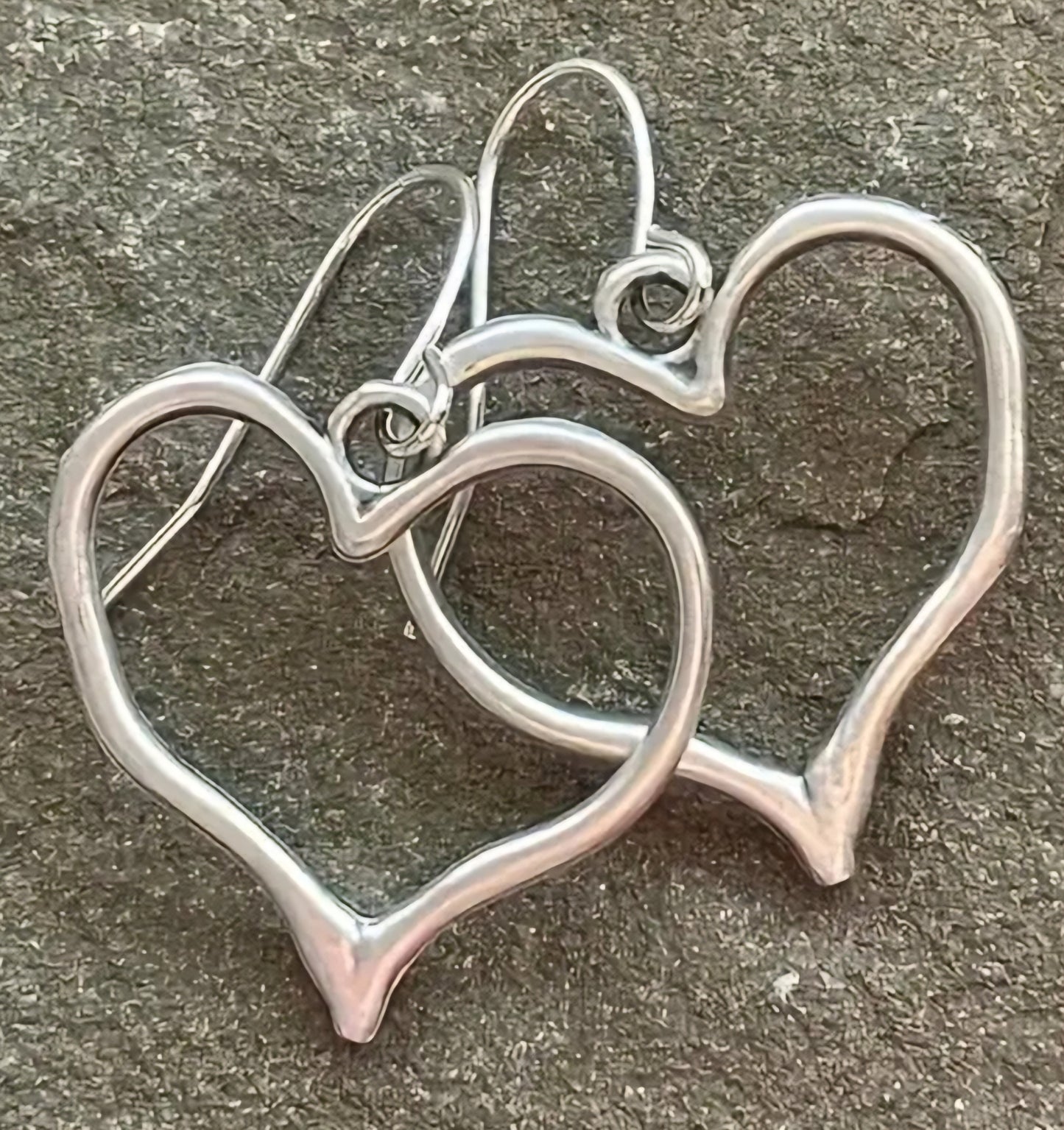 Fine Line Heart Design Silver Plated Dangle Earrings