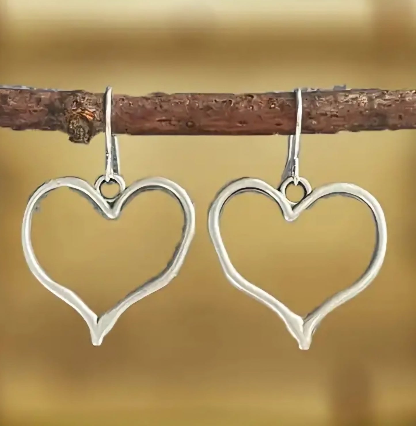 Fine Line Heart Design Silver Plated Dangle Earrings