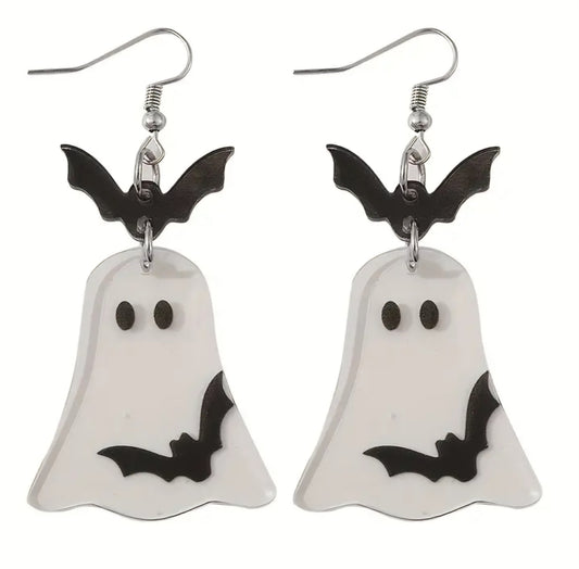 Acrylic Bat Ghost Drops Transparent Dangle Earrings Stainless Steel Hooks Halloween Gothic