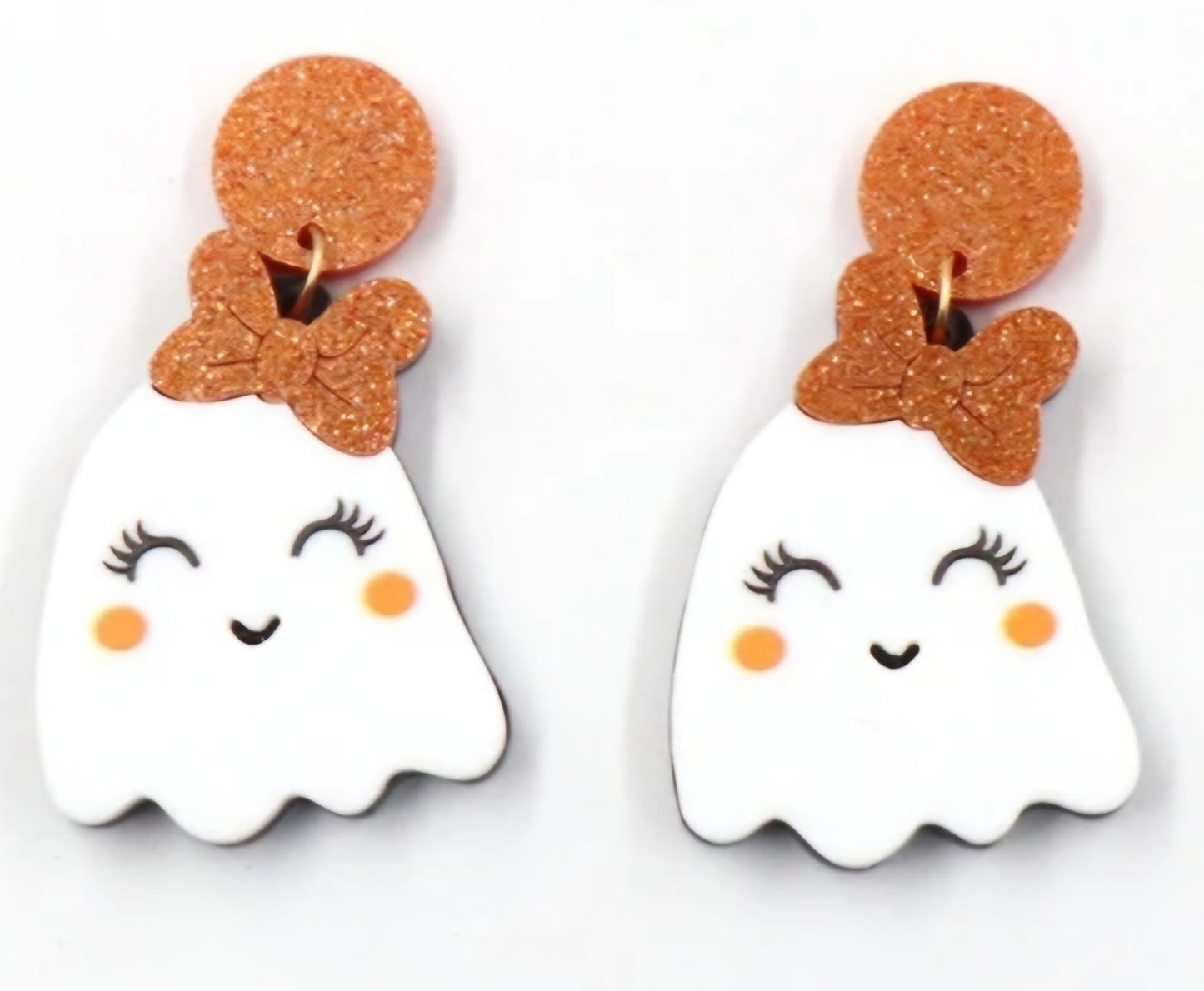 Acrylic Cartoon Glitter Bow Cute Ghost Halloween Drop Dangle Earrings