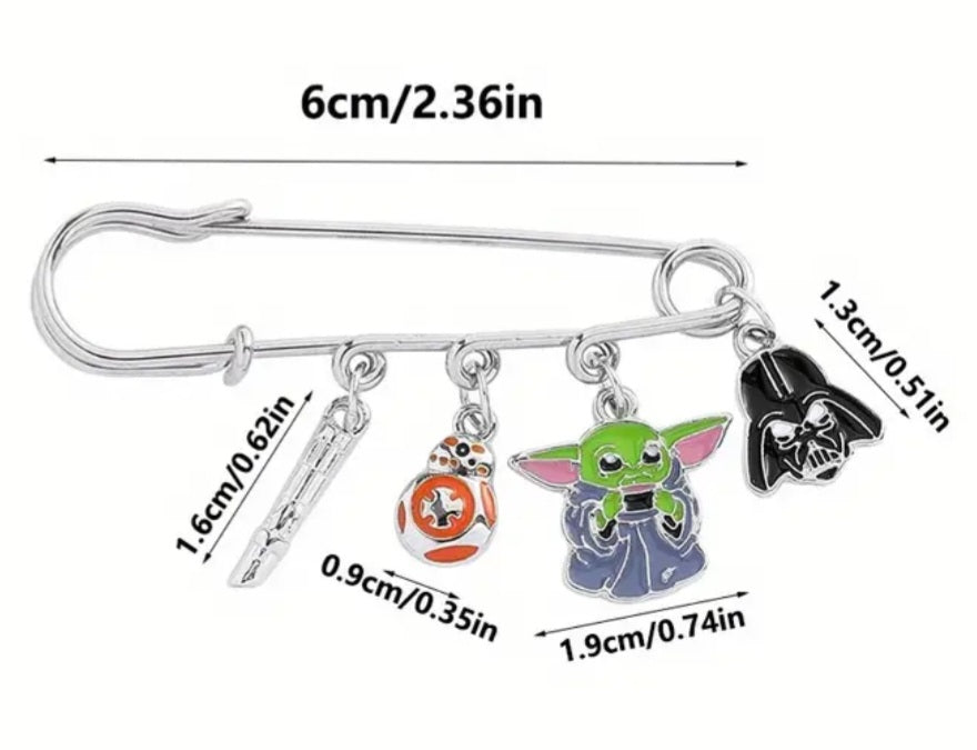 Star Wars Inspired Yida Grogu Darth Vader Light Saber BB-8 Cardigan Sweater Shirt Dress Pants Clothing Gold Plated Giant Safety Pin Design Brooch With Metal Charms