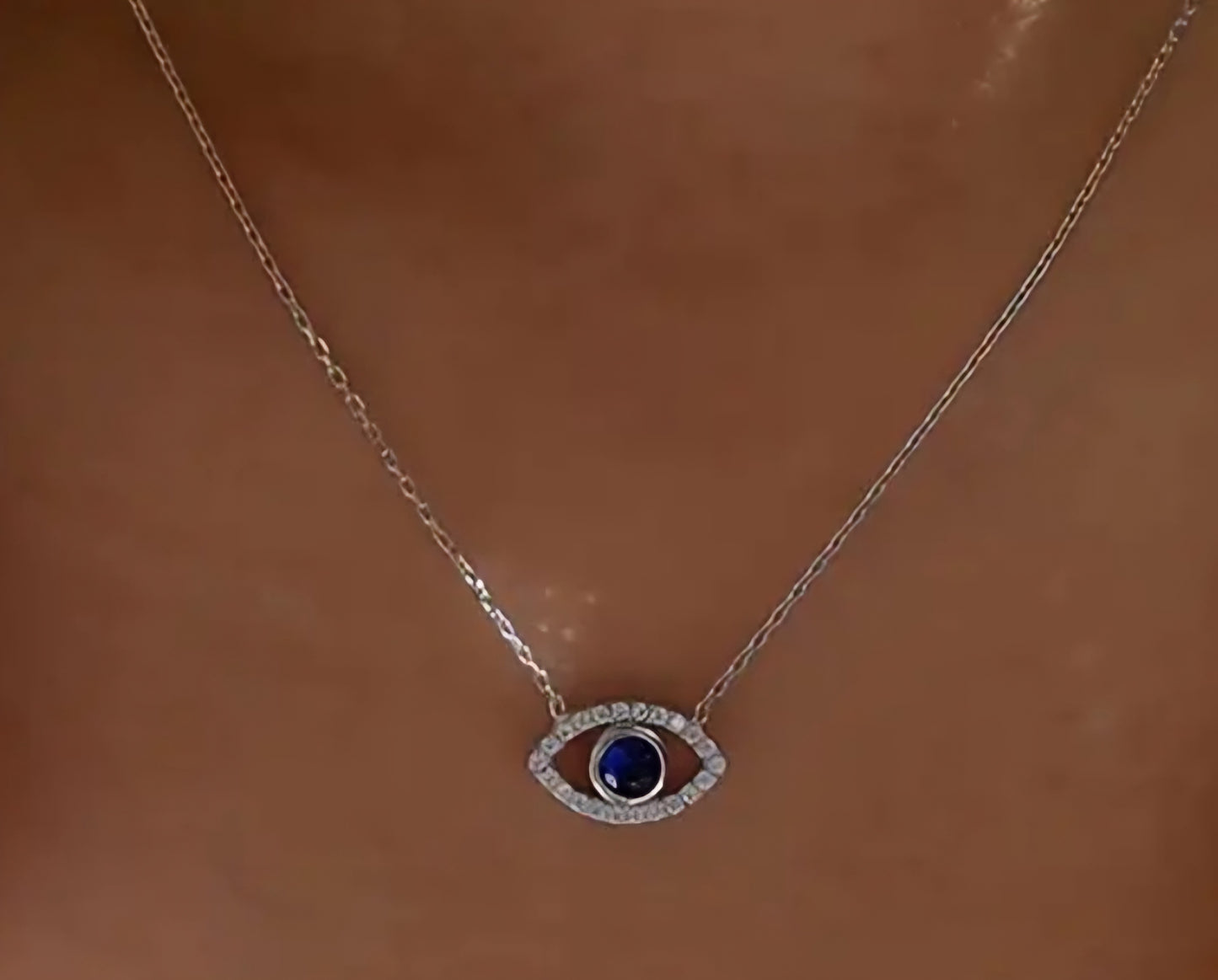 Dainty Silver Plated Rhinestone Inlay Evil Eye Good Luck Protection Pendant Necklace