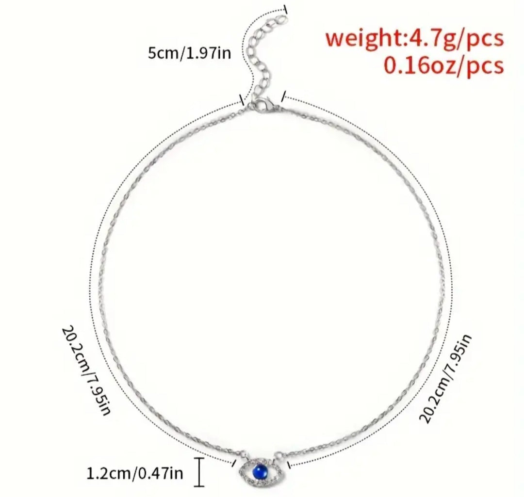 Dainty Silver Plated Rhinestone Inlay Evil Eye Good Luck Protection Pendant Necklace