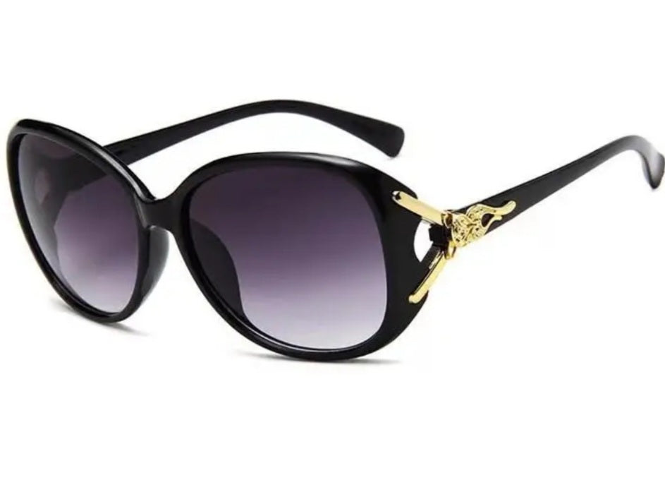 Fashion Large Oversize Black Gradient With Goldtone Trim Sunglasses