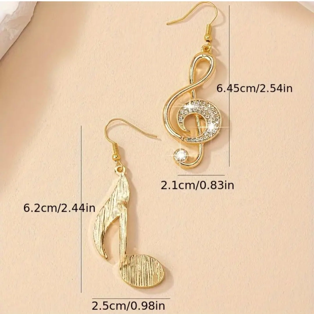 Bling Gold Plated Rhinestone Inlay Music Note Treble Clef Large Drop Dangle Earrings