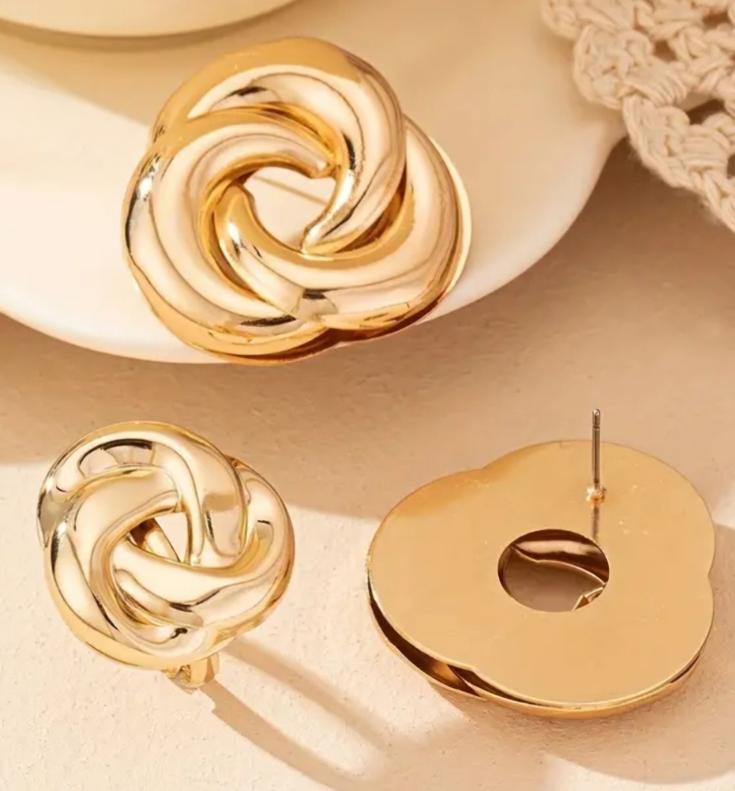 Gold Plated Knot Design Stud Earrings And Ring Set