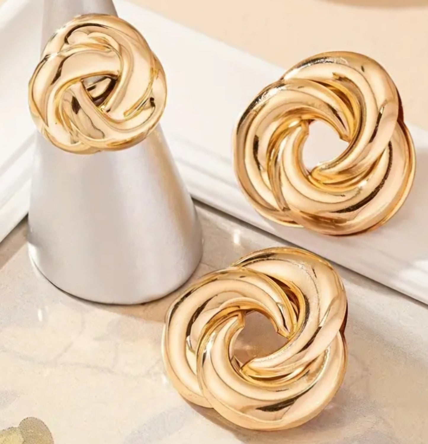 Gold Plated Knot Design Stud Earrings And Ring Set