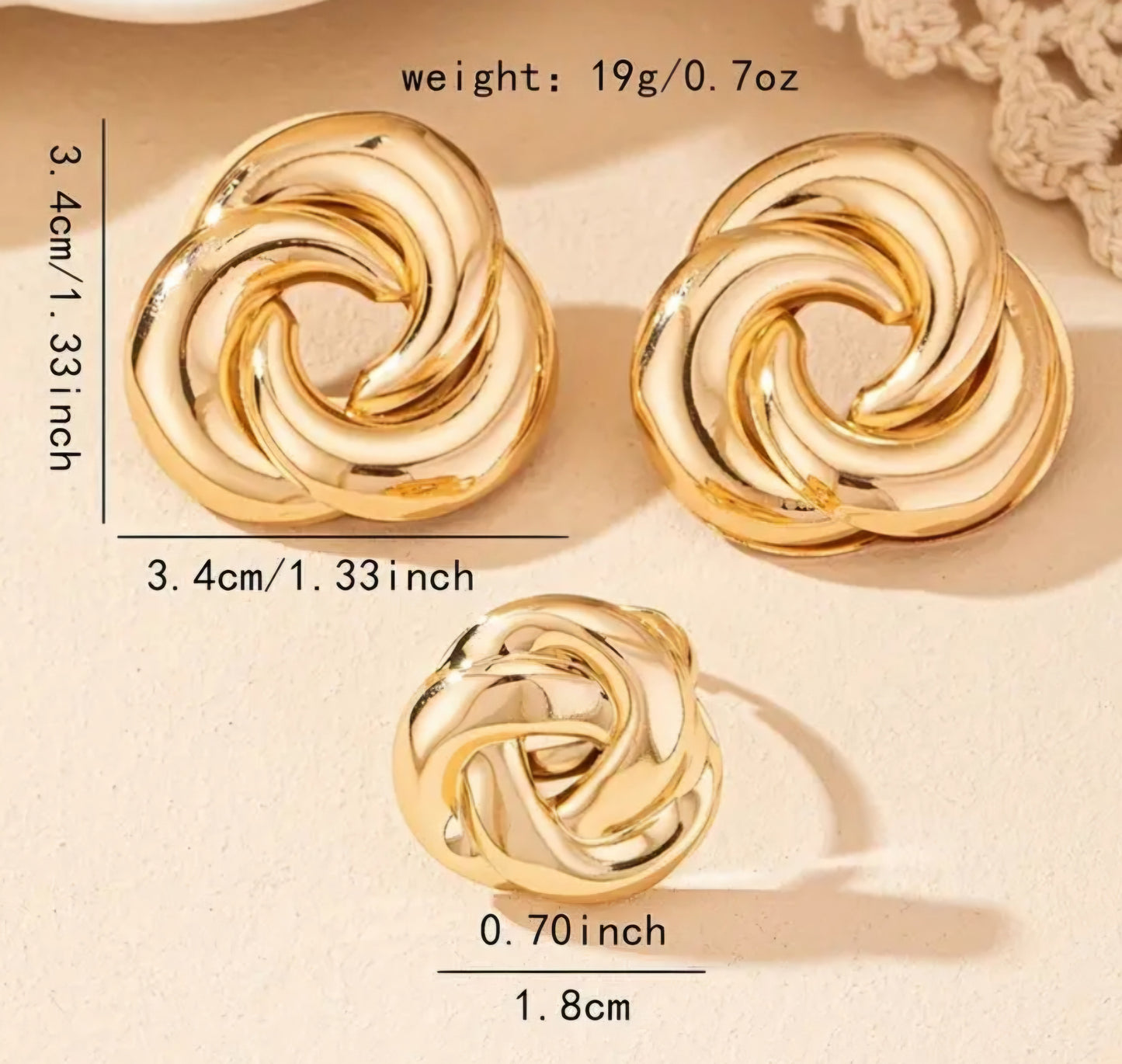 Gold Plated Knot Design Stud Earrings And Ring Set